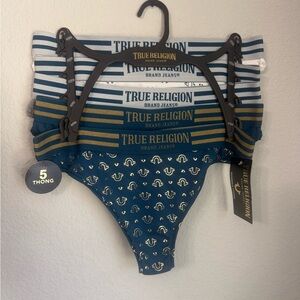 True Religion Navy & White 5-Pack Girls' Thong Set